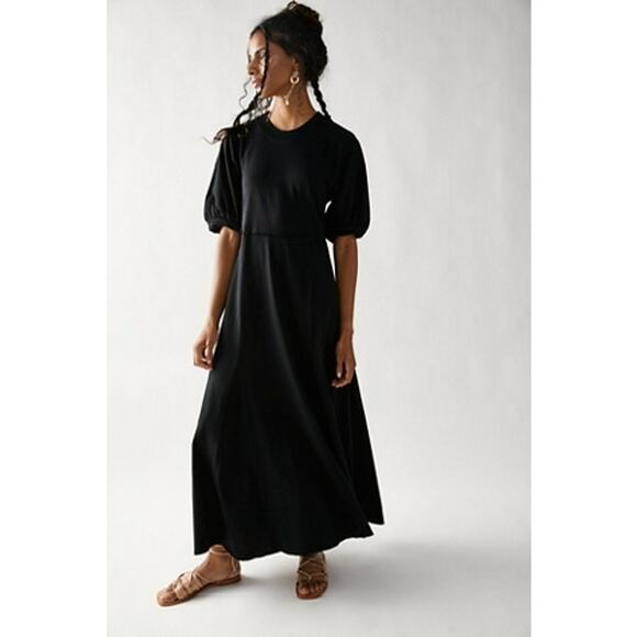 Free-est by Free People Brentwood Maxi Puff Sleeve Sz SP Cotton Basic Minimalist - Picture 1 of 13